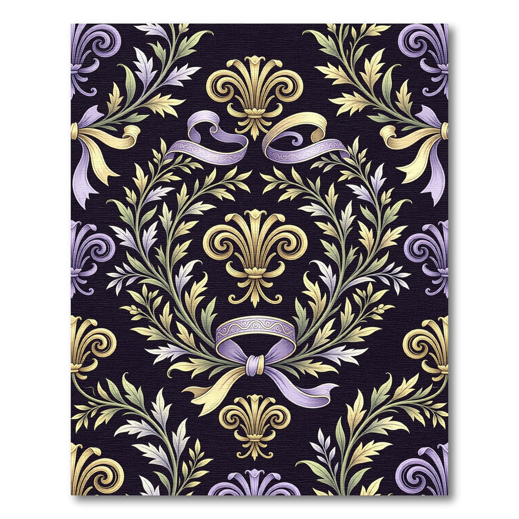 Elegant Pastel Floral Damask Ribbon Rug
