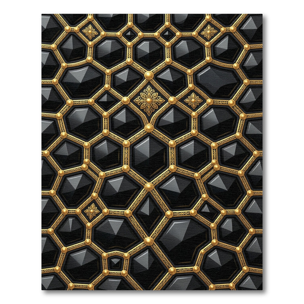 Gilded Black Hexagonal Geometric Jewel Rug