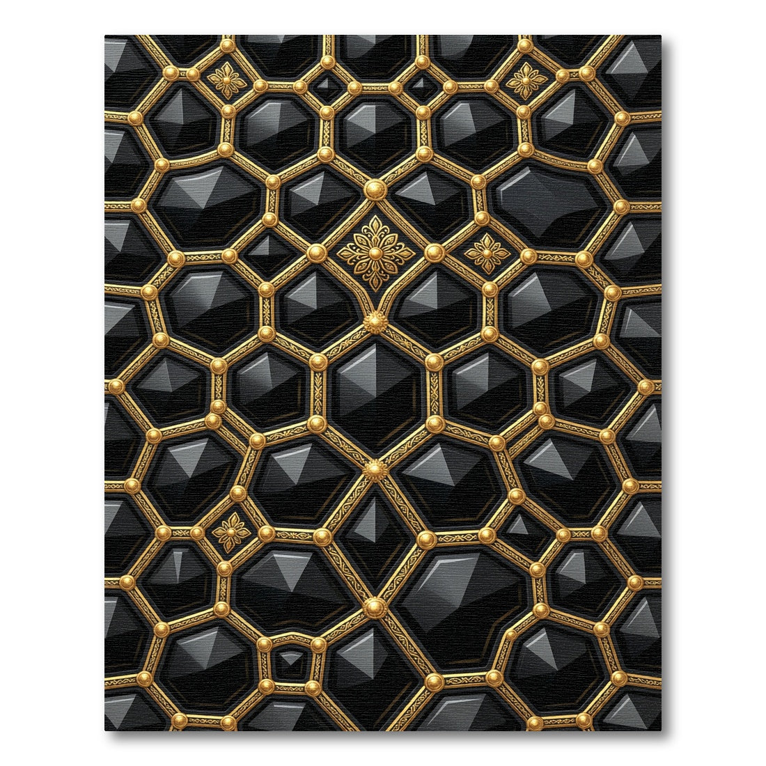 Gilded Black Hexagonal Geometric Jewel Rug