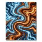 Swirling Copper and Blue Abstract Wave Rug