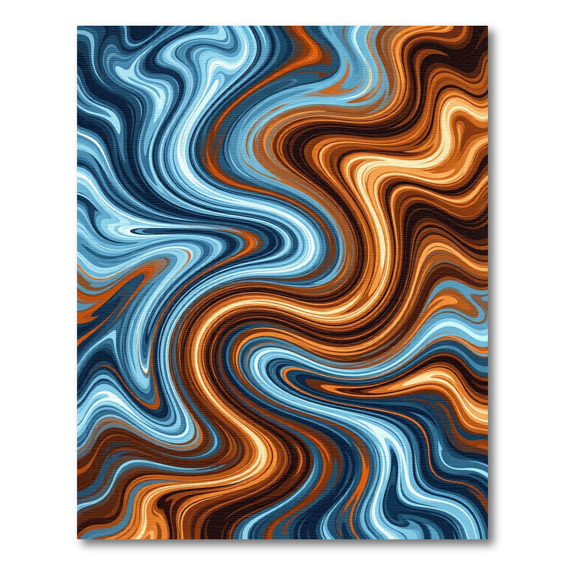 Swirling Copper and Blue Abstract Wave Rug