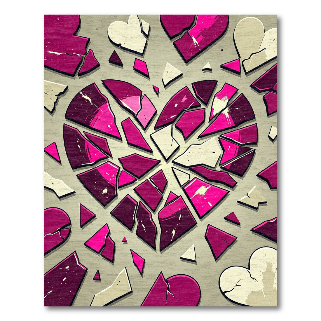 Vibrant Magenta Broken Heart Abstract Rug