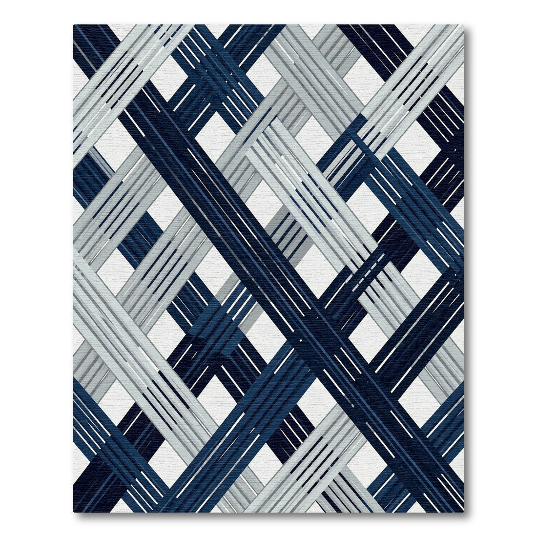 Navy Gray Intersecting Stripe Rug