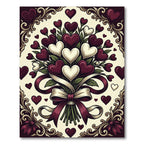 Rich Burgundy White Heart Bouquet Rug