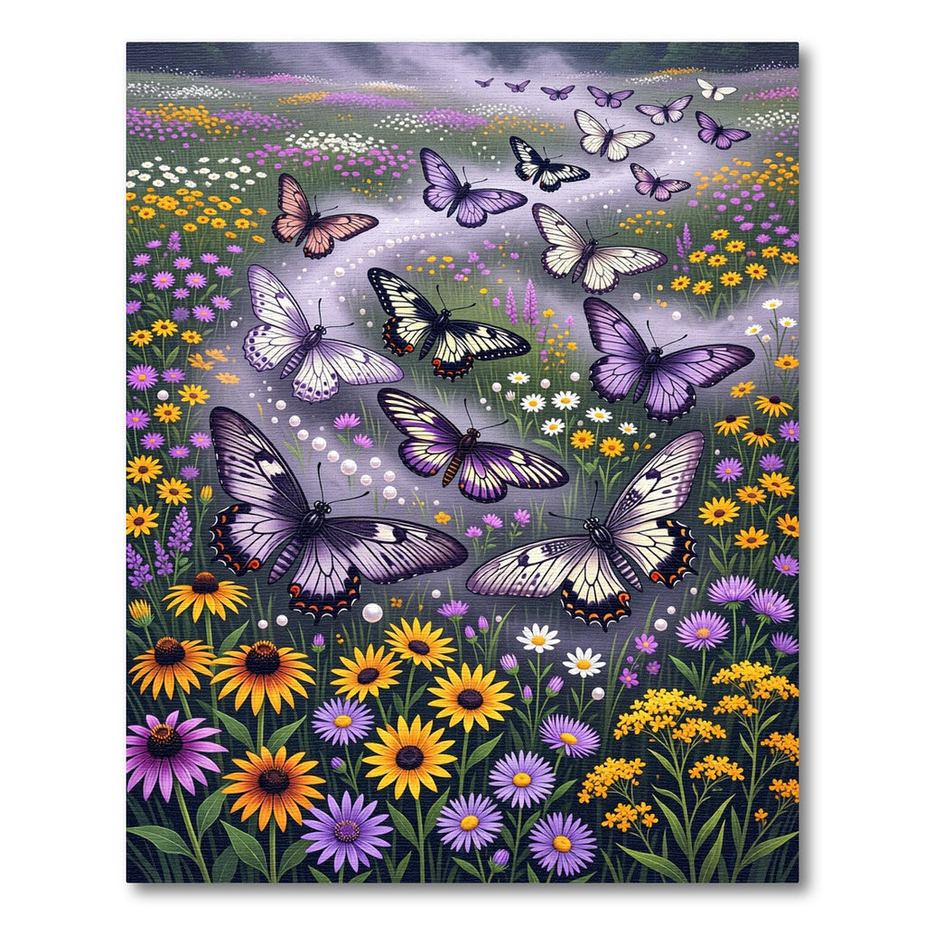 Whimsical Lavender Butterfly Meadow Rug