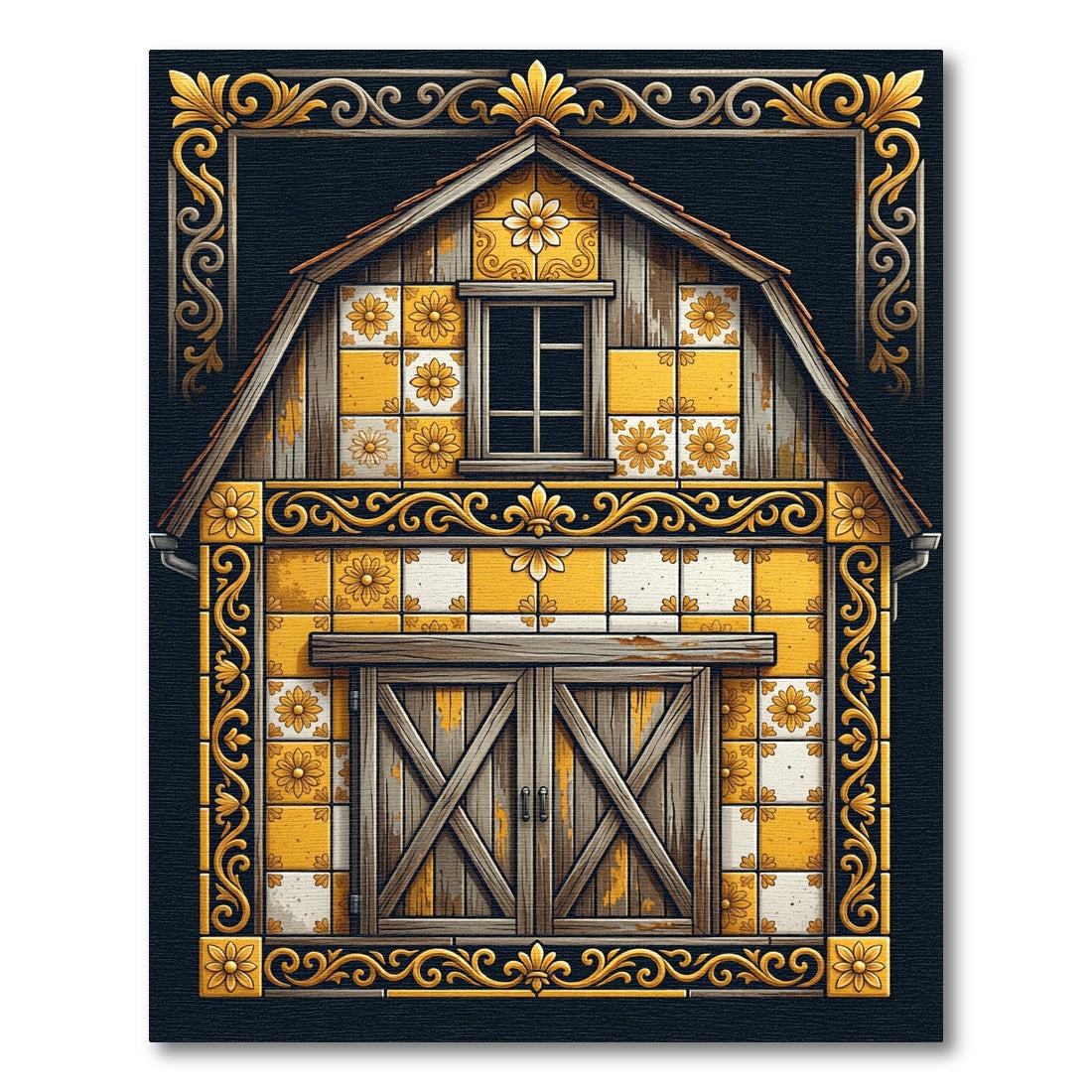 Yellow Floral Barn Tile Surround Rug