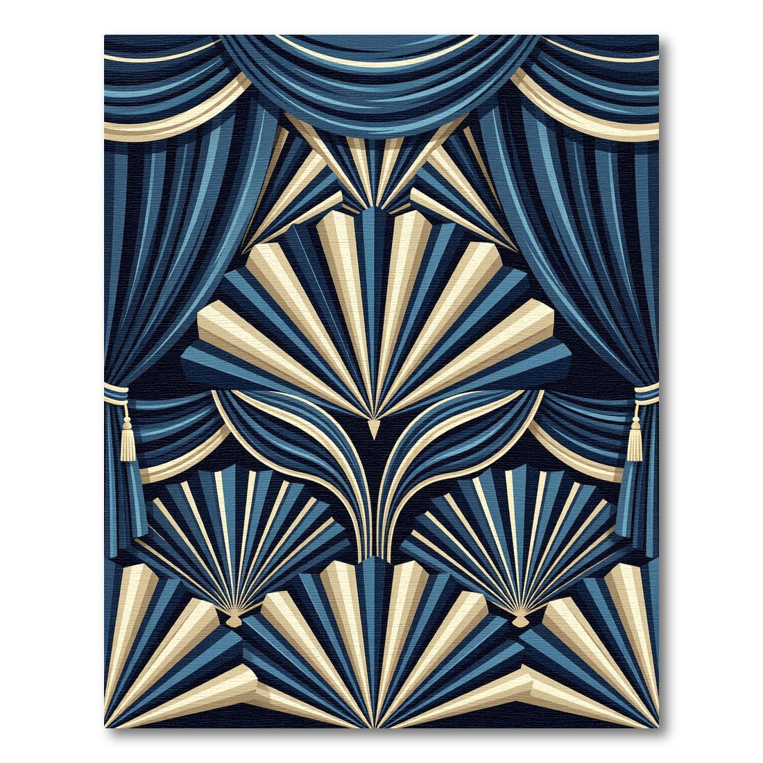 Art Deco Blue Gold Fan Rug