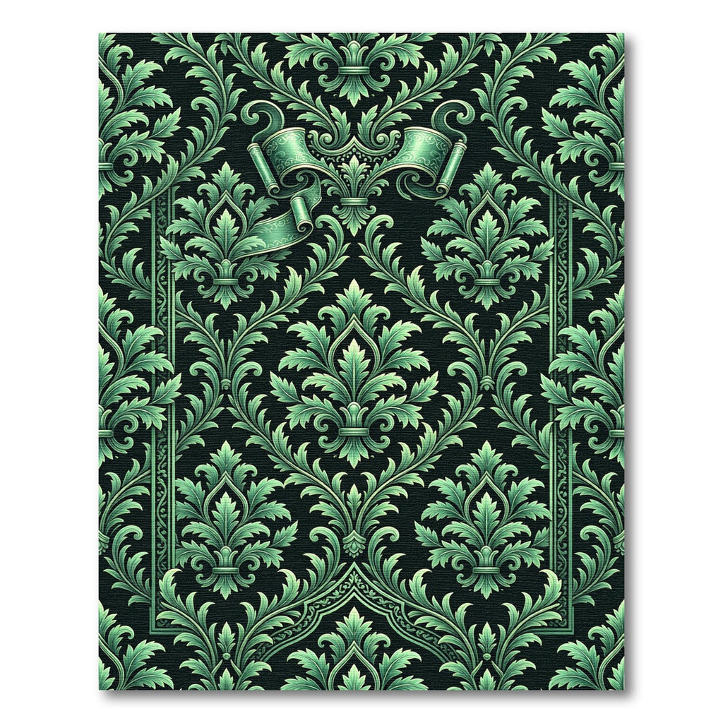 Ornate Green Acanthus Scroll Border Rug