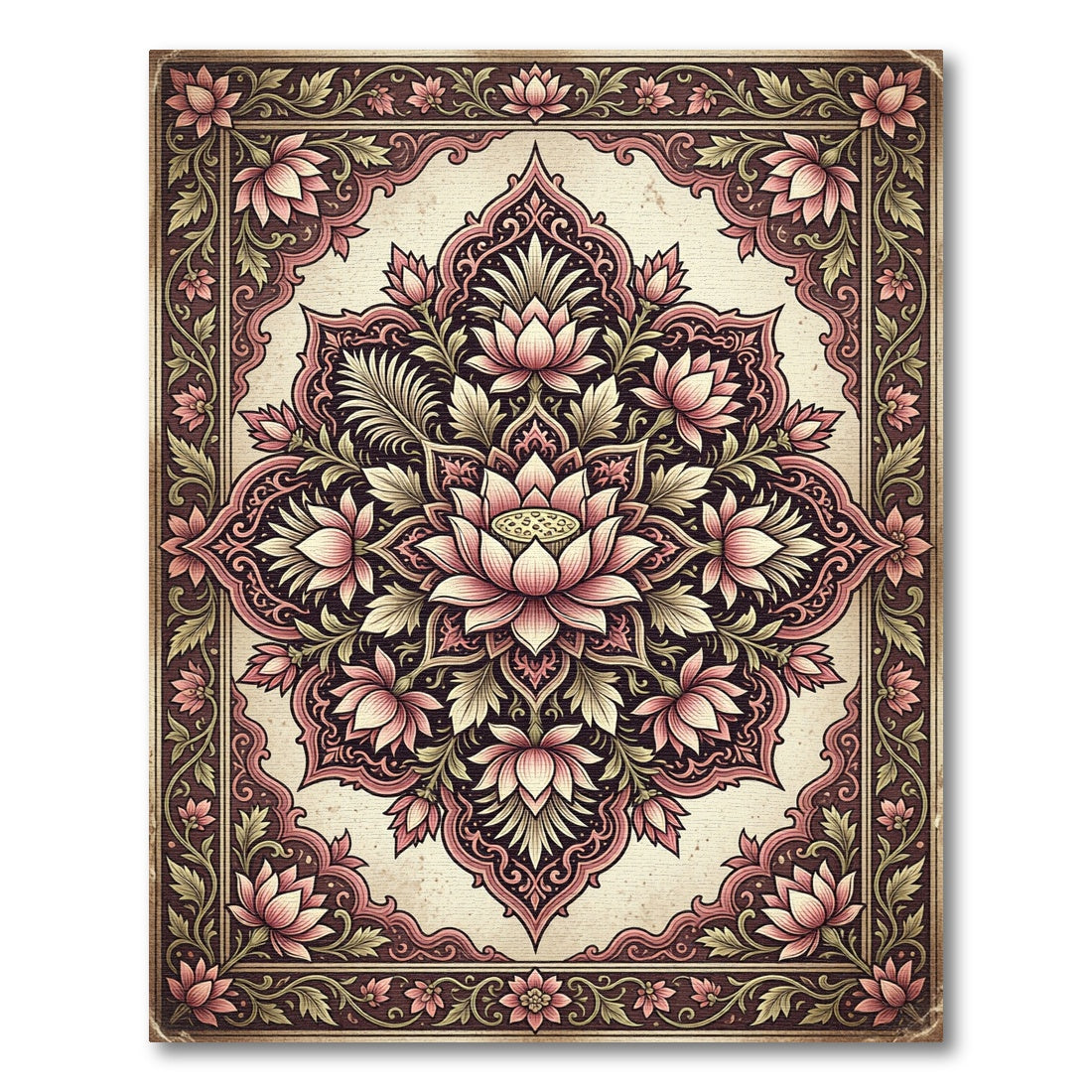 Vintage Pink Blossom Medallion Rug