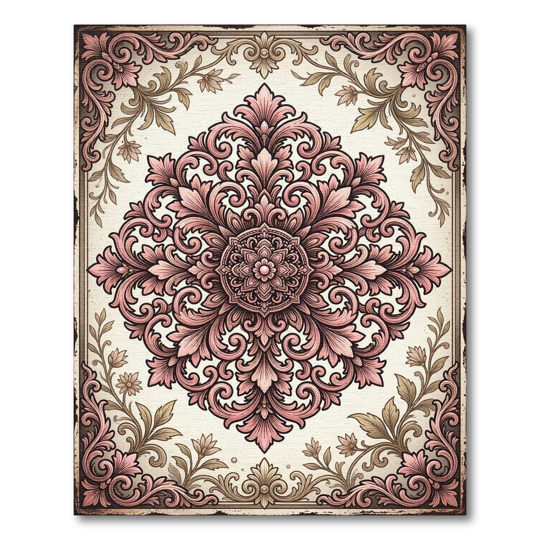 Dusty Rose Ornate Floral Medallion Rug