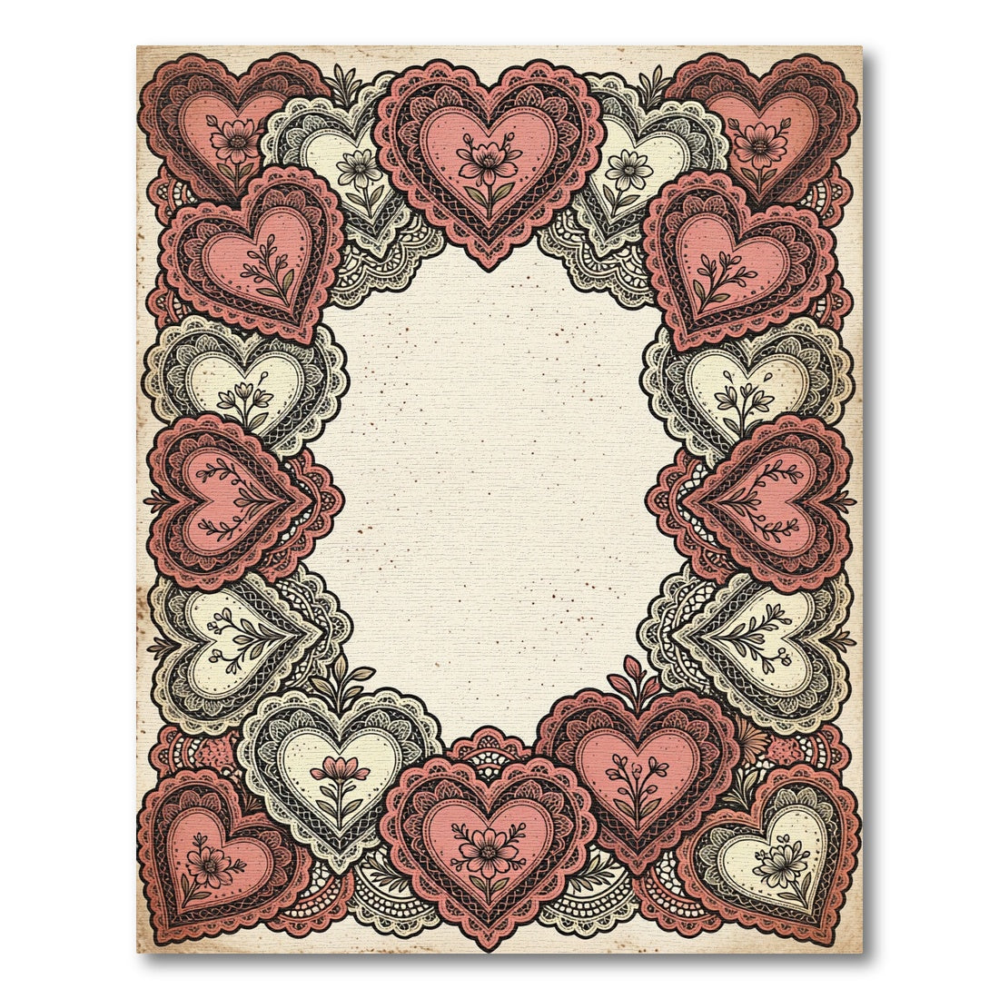 Vintage Coral Heart Lace Border Rug