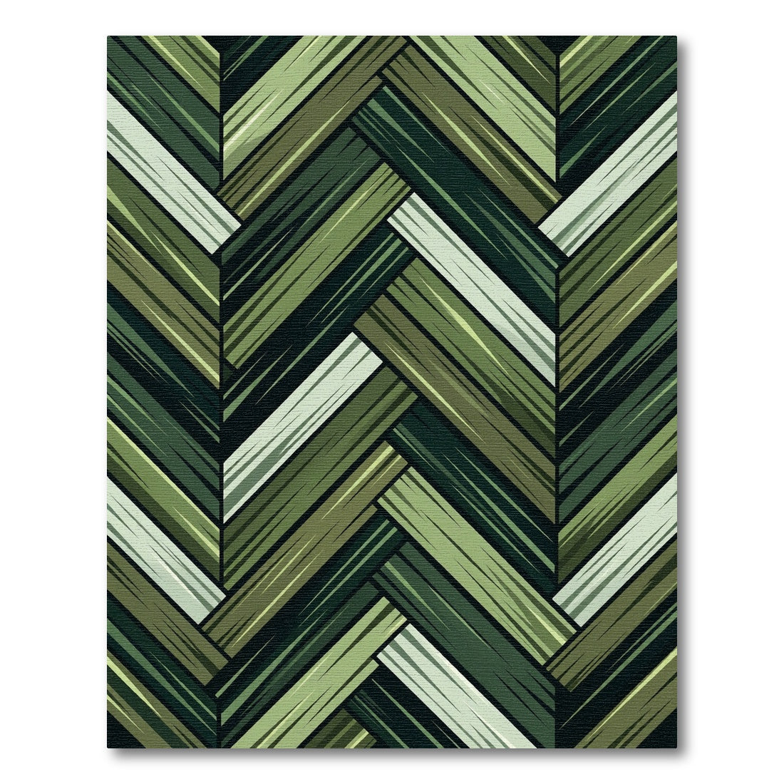 Forest Green Herringbone Wood Grain Rug