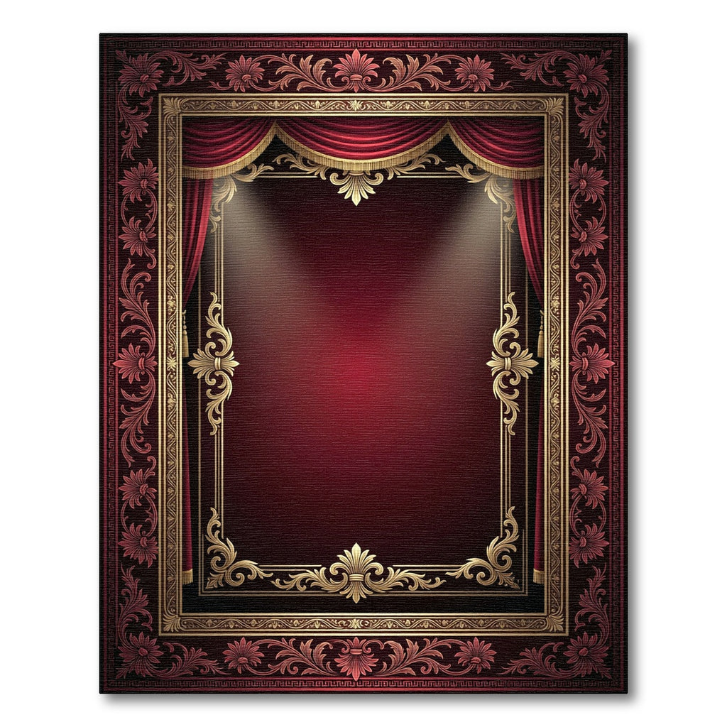 Regal Crimson Gold Ornate Baroque Frame Rug
