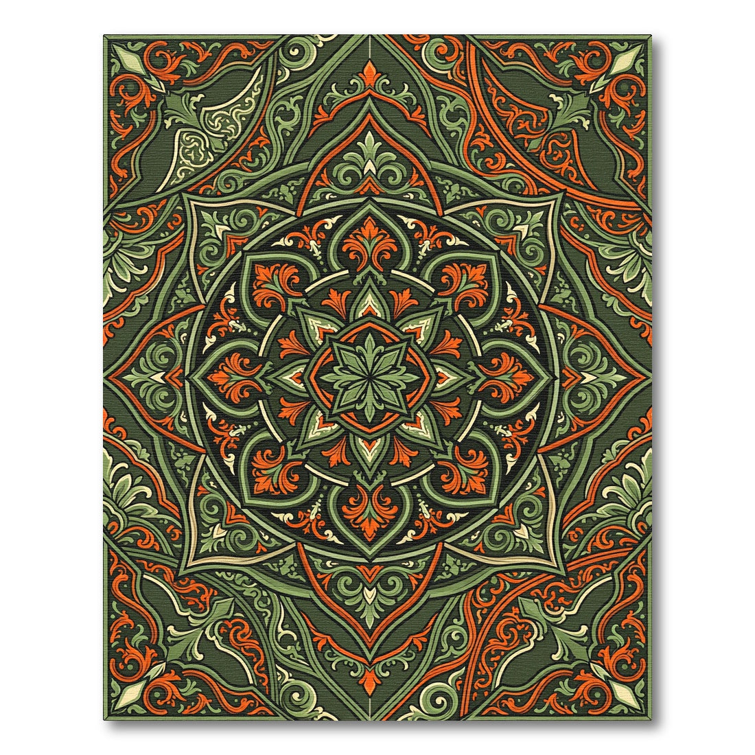 Deep Forest Ornate Mandala Rug