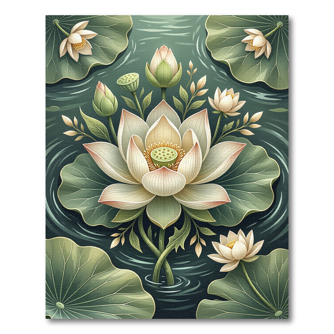 Serene Cream Lotus Blossom Pond Rug
