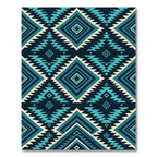 Turquoise Teal Geometric Aztec Diamond Rug