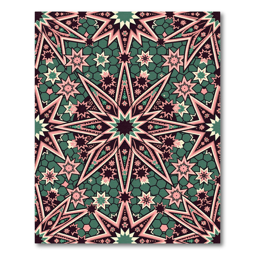 Pink Green Starburst Geometric Rug