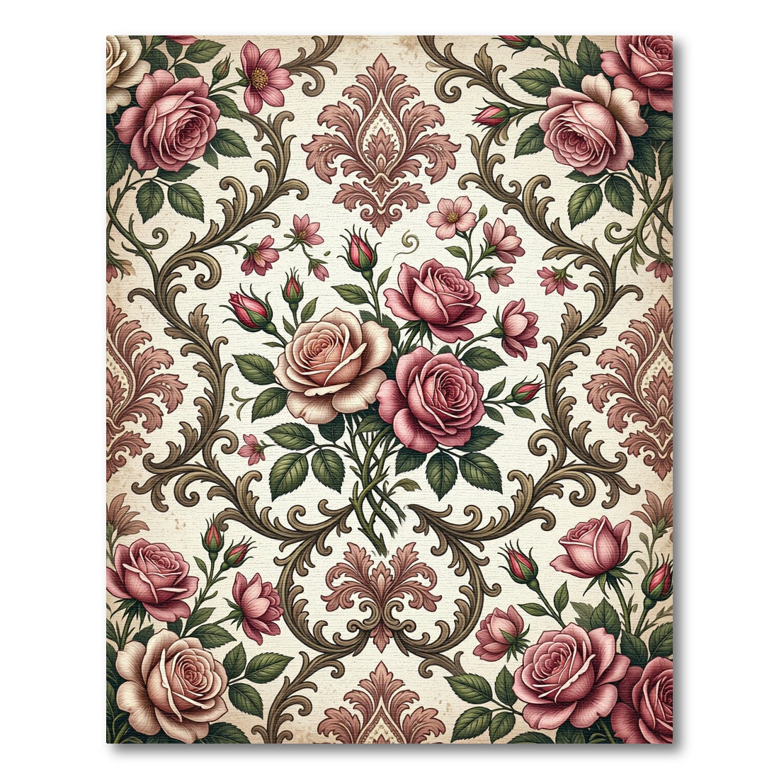 Vintage Dusty Rose Floral Victorian Damask Rug