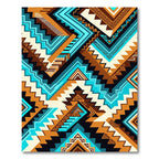 Vibrant Turquoise and Ochre Geometric Chevron Rug