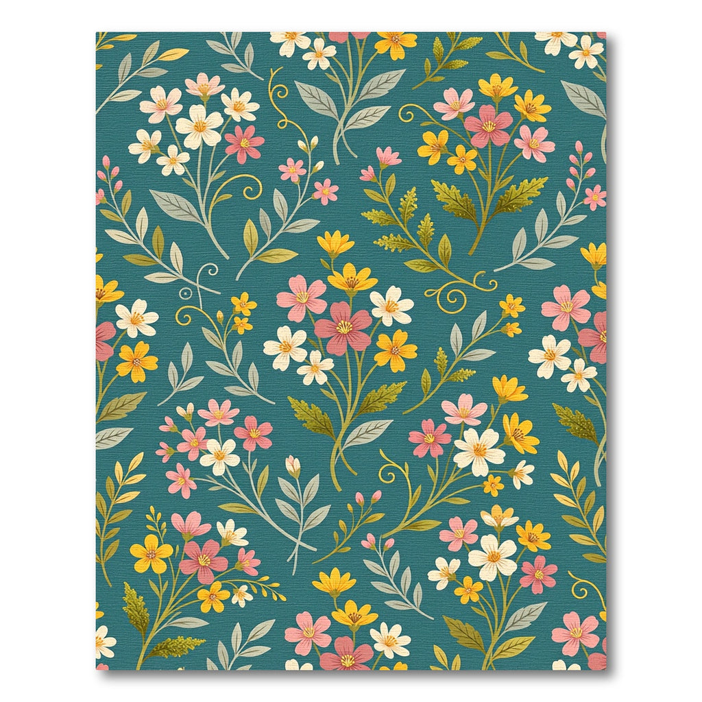 Teal Background Floral Bouquet Collage Rug