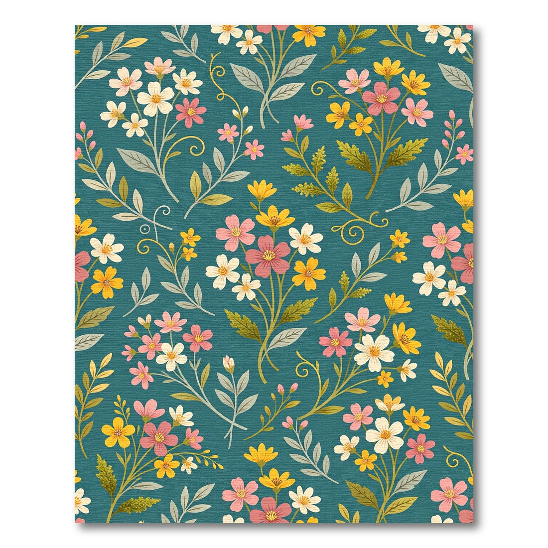 Teal Background Floral Bouquet Collage Rug