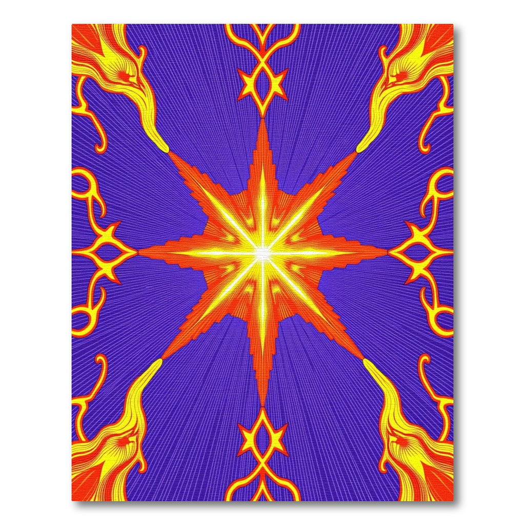 Vibrant Orange Starburst Yellow Flames Rug