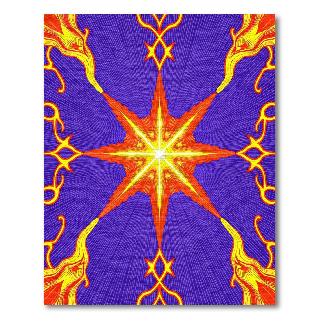 Vibrant Orange Starburst Yellow Flames Rug