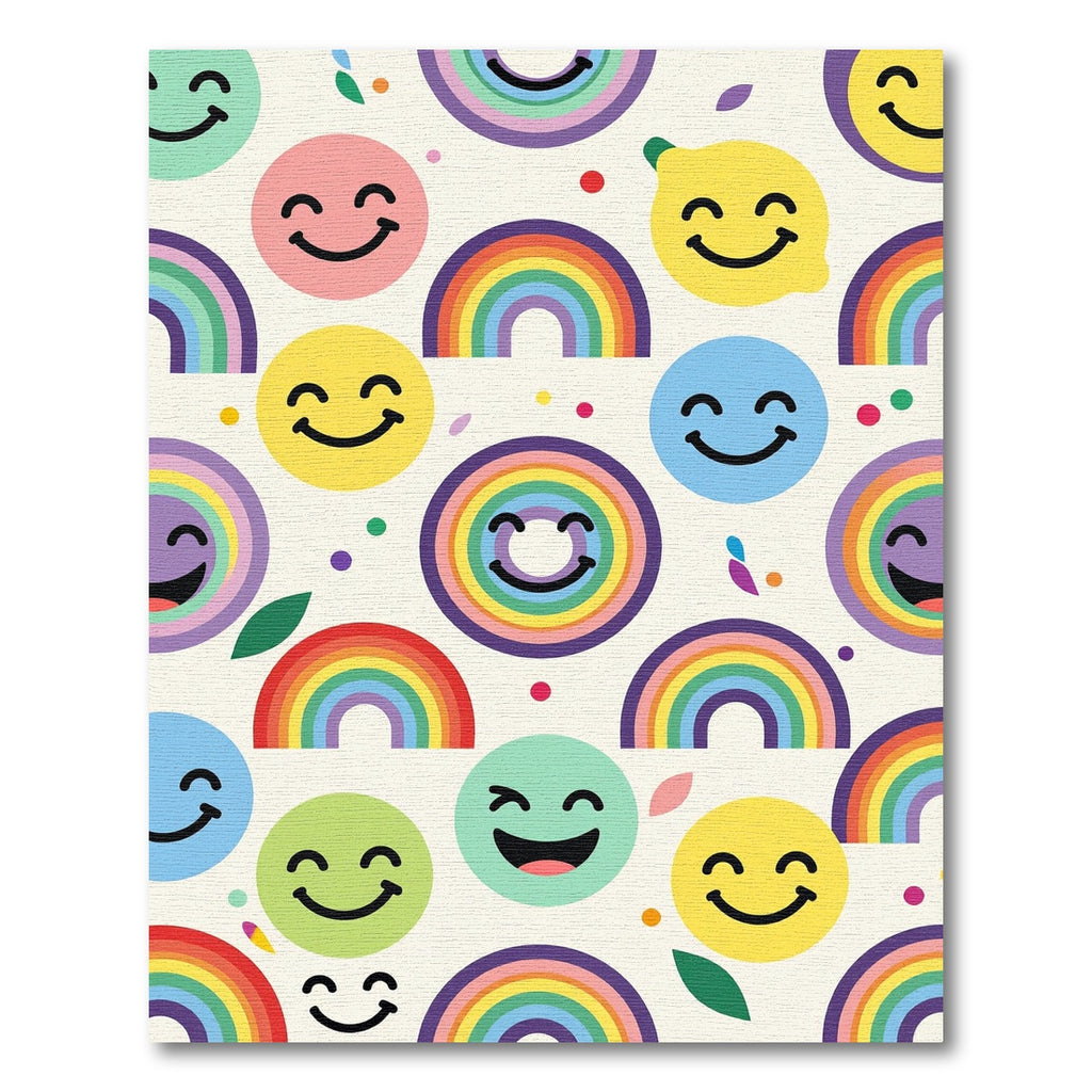 Cheerful Rainbow Smiley Faces Playful Rug