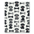 Playful Black Puppy and Bone Illustration Rug