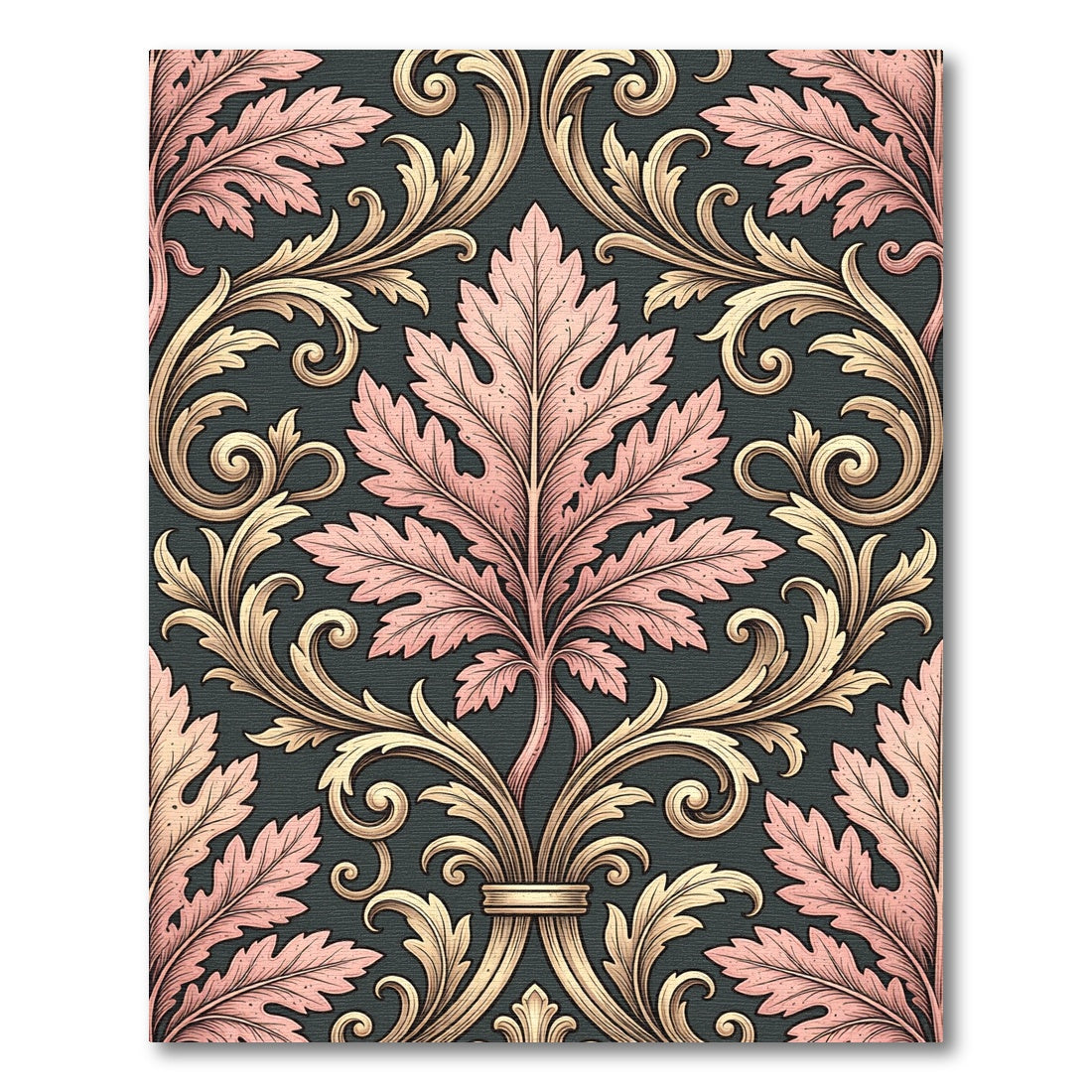Ornate Pink Acanthus Leaf Scroll Rug