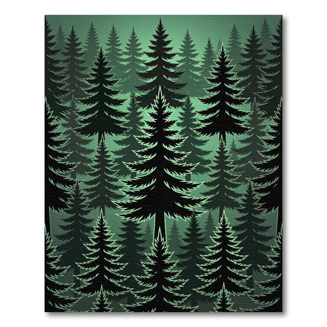 Dark Green Forest Evergreen Trees Rug