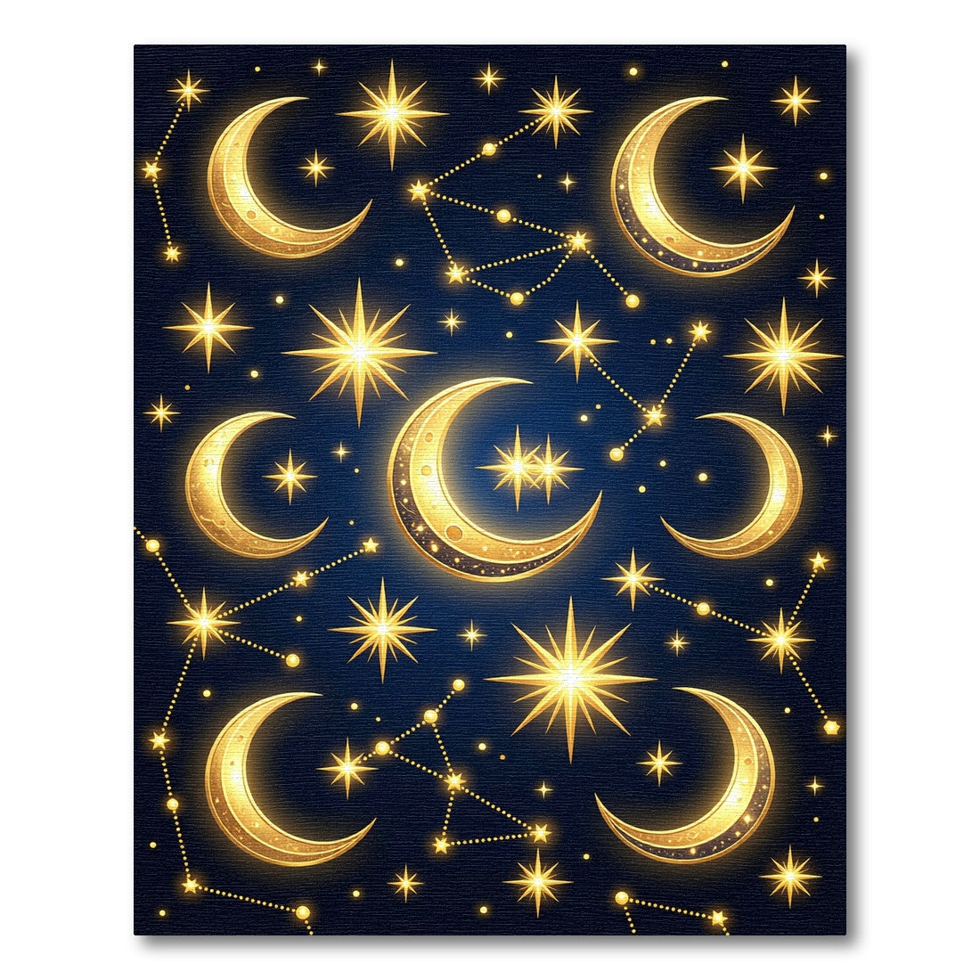 Celestial Golden Crescent Moon Starry Night Rug