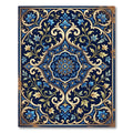 Rich Navy Blue Floral Scroll Medallion Rug