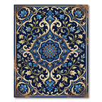 Rich Navy Blue Floral Scroll Medallion Rug