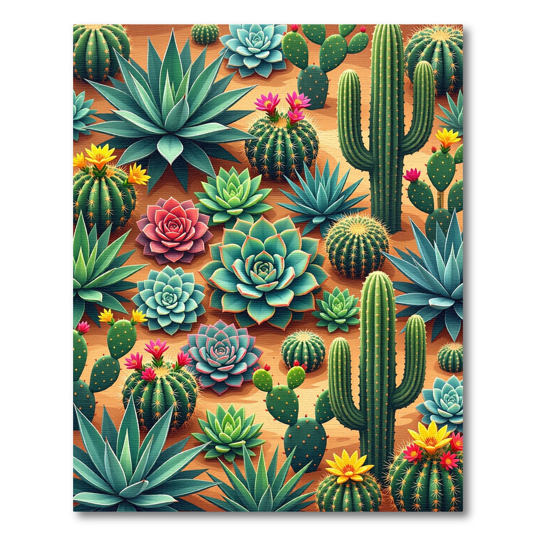 Vibrant Desert Succulent and Cacti Arrangement Rug