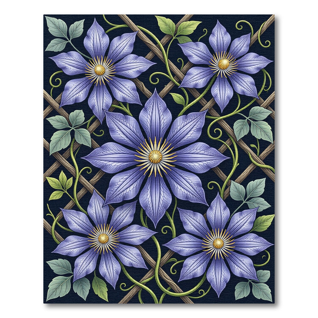 Elegant Violet Clematis Lattice Floral Rug
