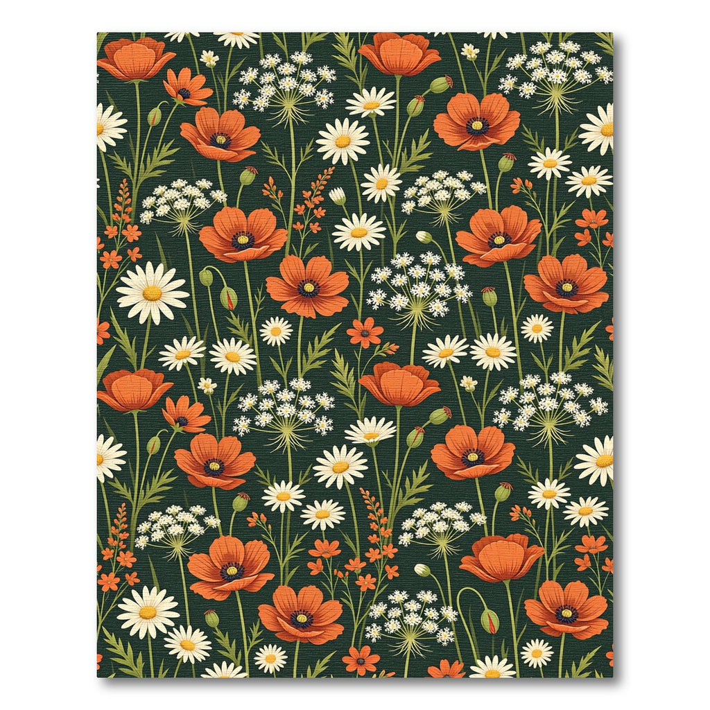Botanical Orange Poppy Daisy Meadow Rug
