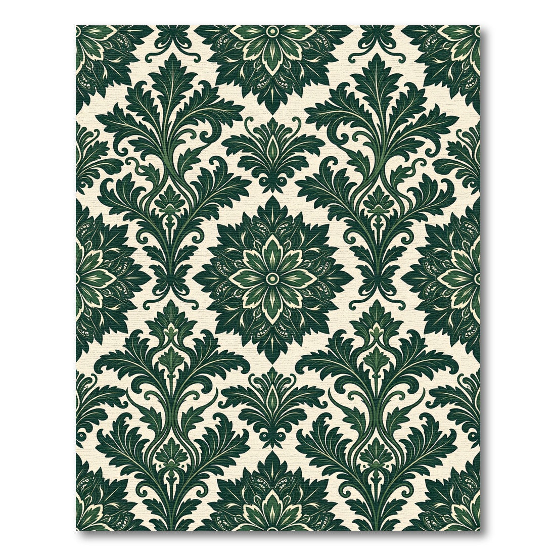Emerald Green Damask Floral Medallion Rug