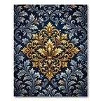 Elegant Gold Filigree Navy Damask Rug