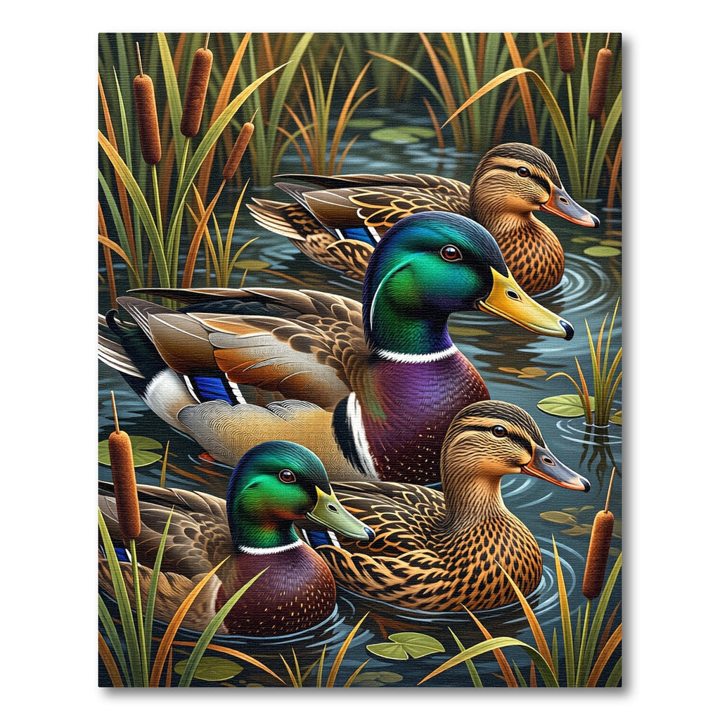 Vibrant Mallard Pond Wildlife Scene Rug
