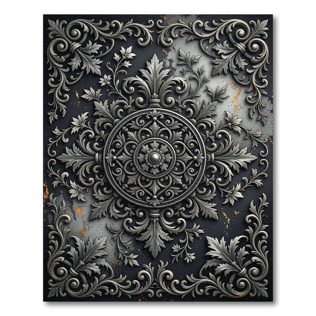 Baroque Silver Filigree Ornate Medallion Rug