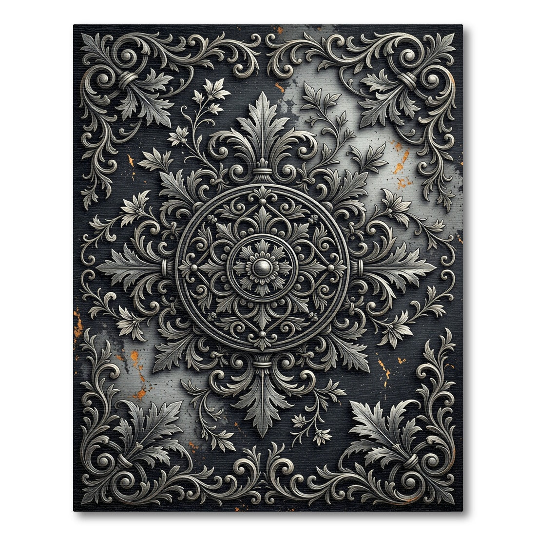Baroque Silver Filigree Ornate Medallion Rug