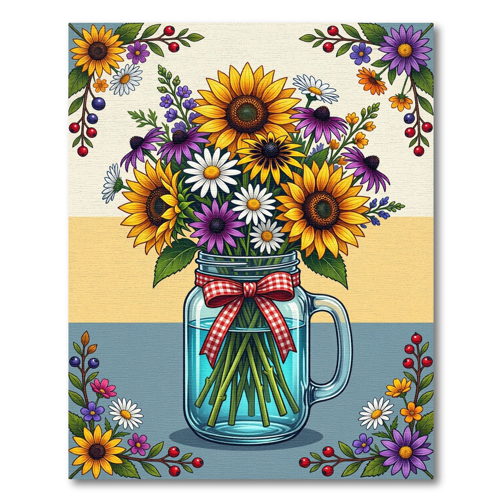 Vibrant Sunflower Bouquet Mason Jar Art Rug