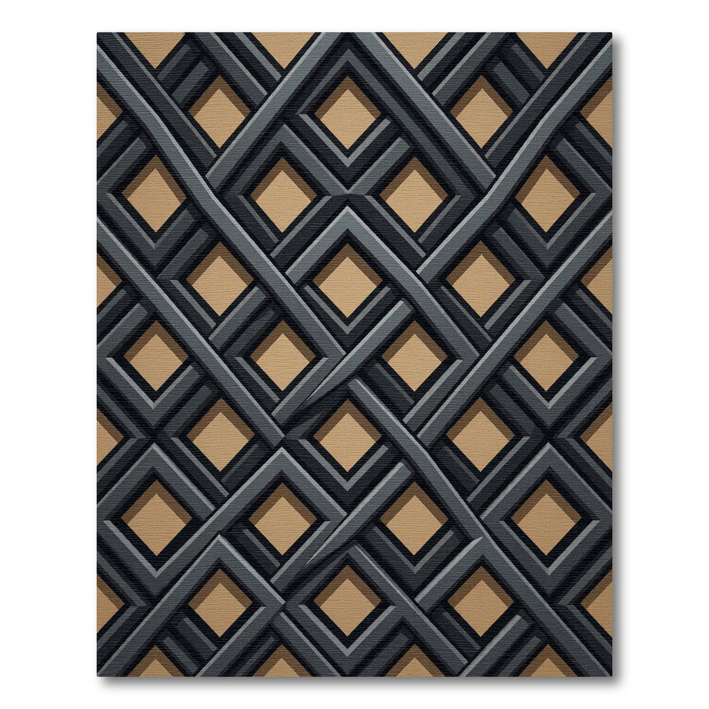 Modern Charcoal Geometric Intersecting Diamond Rug
