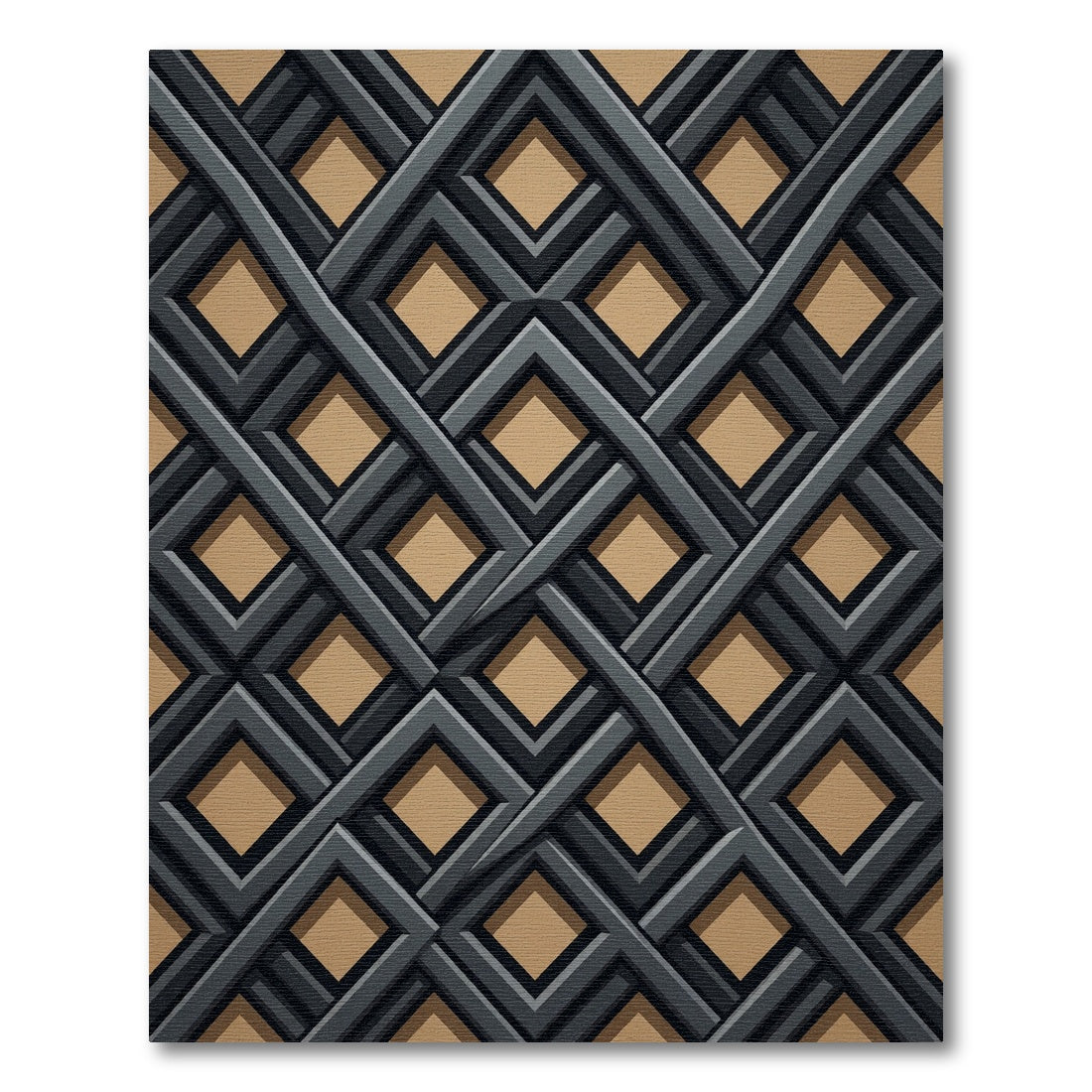 Modern Charcoal Geometric Intersecting Diamond Rug