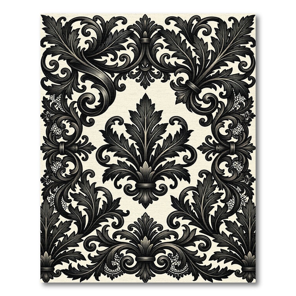 Elegant Charcoal Baroque Damask Scroll Rug