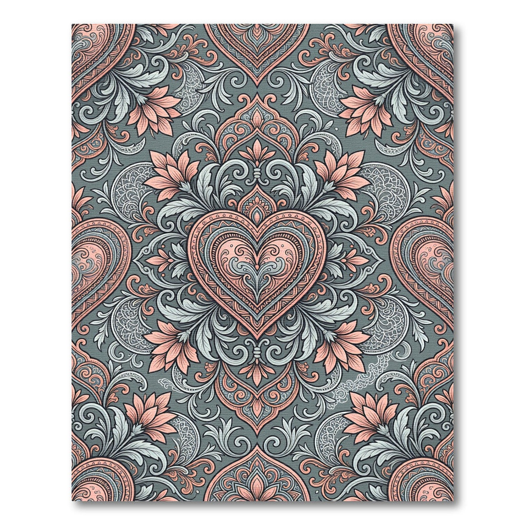 Coral Pink Heart Paisley Flourish Rug