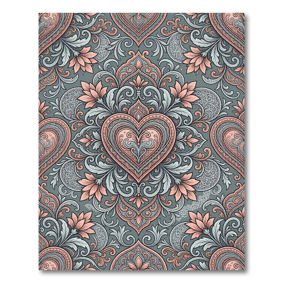 Coral Pink Heart Paisley Flourish Rug