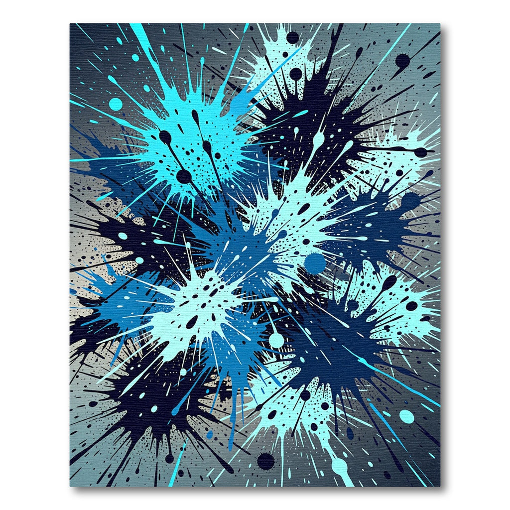 Dynamic Navy and Cyan Ink Splash Rug