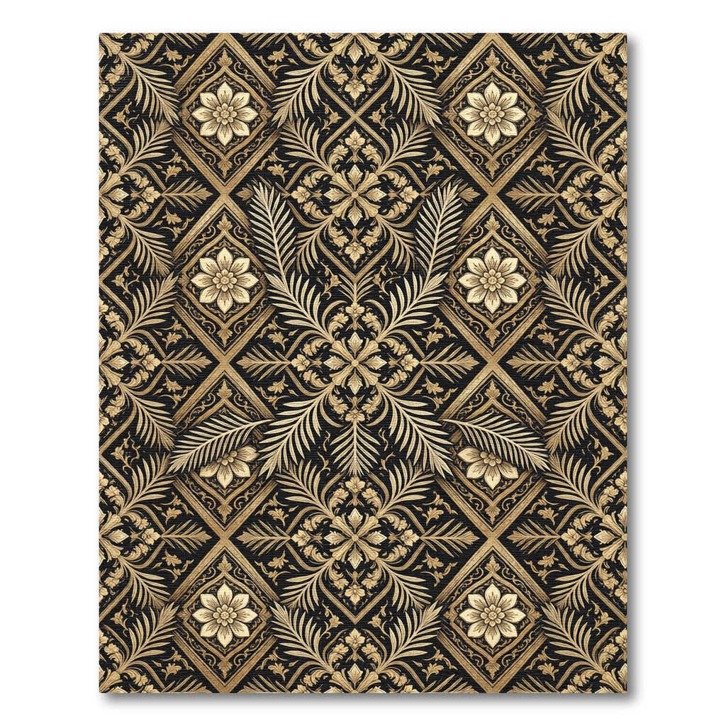 Gold Floral Vine Lattice Rug